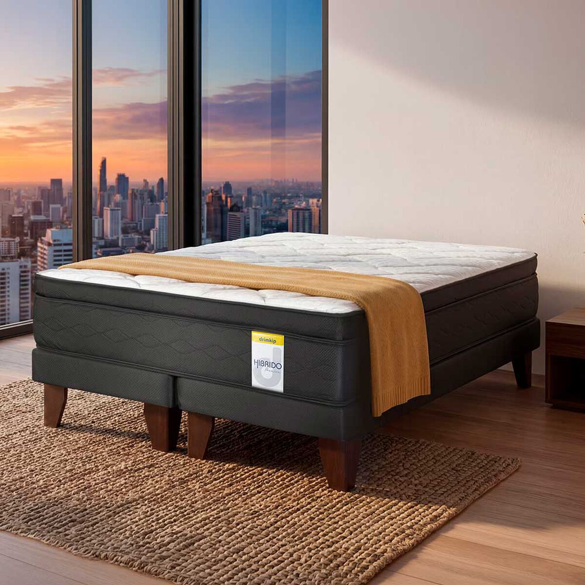 Cama Europea Drimkip 2 Plazas Hibrido Premium Base Dividida