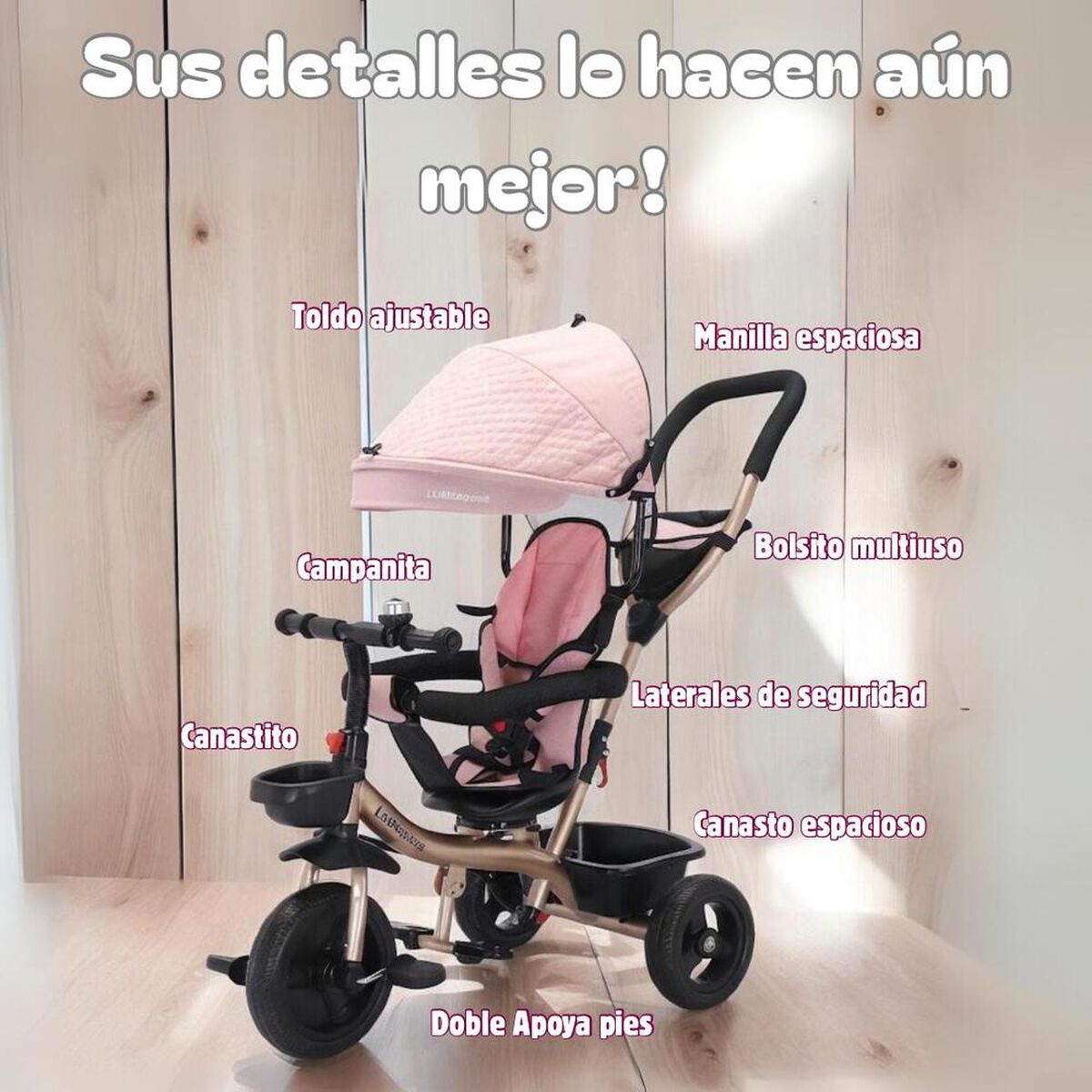 Triciclo 3 en 1 con Apoya Pies 360°LuBabycas Negro