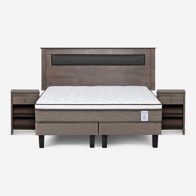 Imagen 1 del producto Cama Europea Rosen Base Dividida 2 Plazas New style 6 + Respaldo Ferrera Gris + 2 Veladores