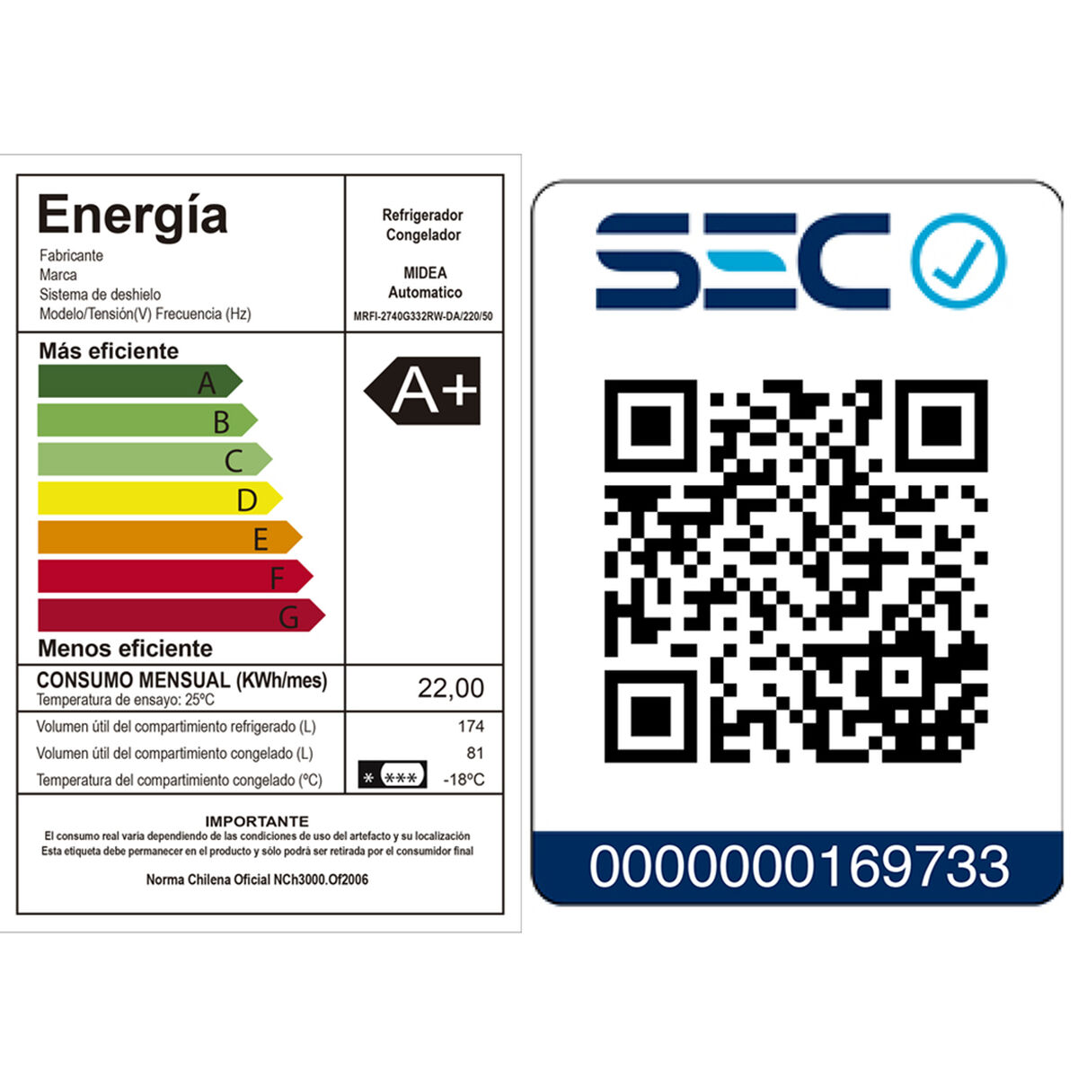 Refrigerador No Frost y Frío Directo Midea MRFI 2740G332RW DA 255 lt
