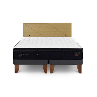 Cama Europea CIC Base Dividida 2 Plazas Súper Premium + Respaldo Villarrica Mostaza