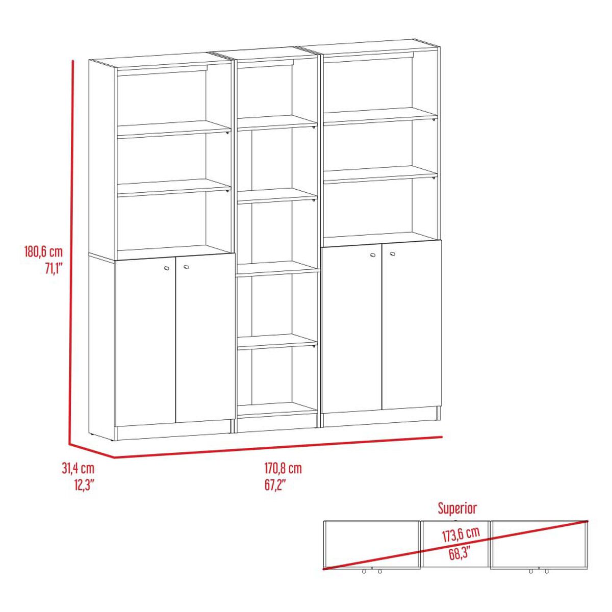 2 Estantes 2 Puertas + Estante 45 cm TuHome Home Wengue