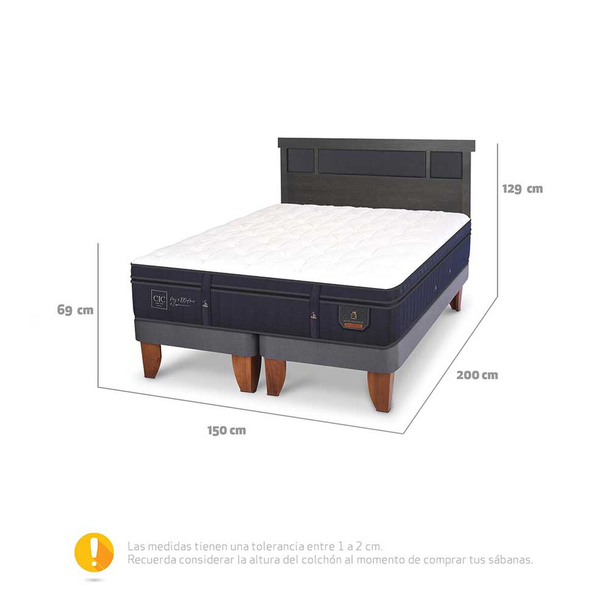 Cama Europea CIC Base Dividida 2 Plazas S&uacute;per Premium + Respaldo Dublin