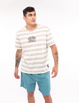 Imagen 1 del producto Polera Algodón Rayas Manga Corta Hombre Icono Beige