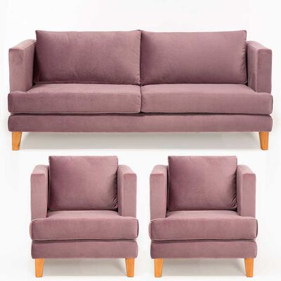Juego de Living Barra Design Larisa Sofá 3 Cuerpos + Dos Sillones 1 Cuerpo Violeta