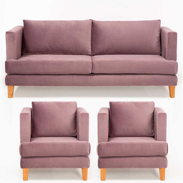 Juego de Living Barra Design Larisa Sofá 3 Cuerpos + Dos Sillones 1 Cuerpo Violeta