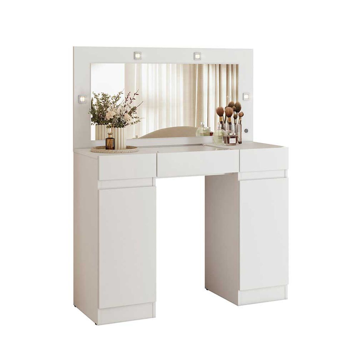 Tocador Vekkahome Studio Con Luz 2 Puertas Blanca