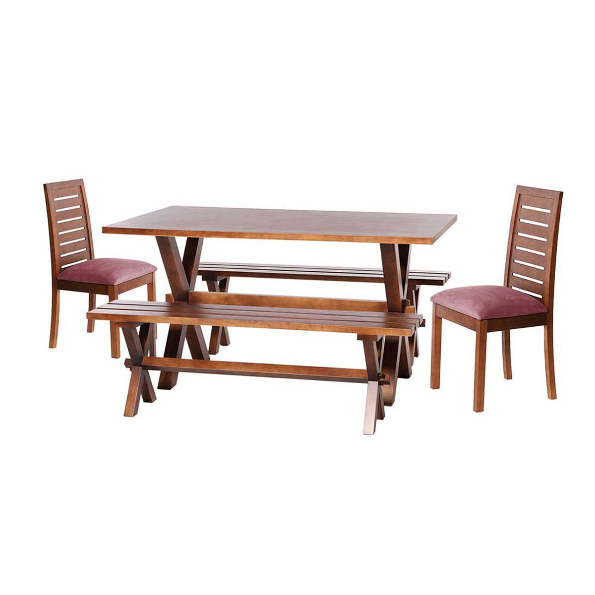 Juego de Comedor Latam Home Sevilla Tenerife 2 Sillas + 2 Bancas Velvet Palo Rosa