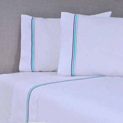 Sábana Mashini 144 Hilos Súper King Bordada Line Azul