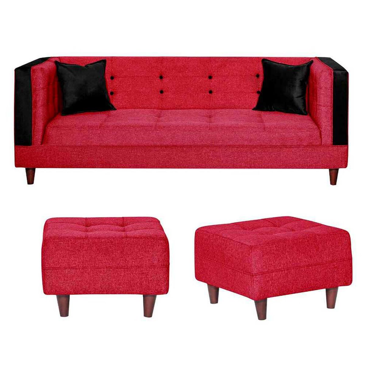 Juego de Living Dise&ntilde;o A&M Home Santa Monica Sof&aacute; 3 Cuerpos + 2 Pouf 1 Cuerpo  Burdeo