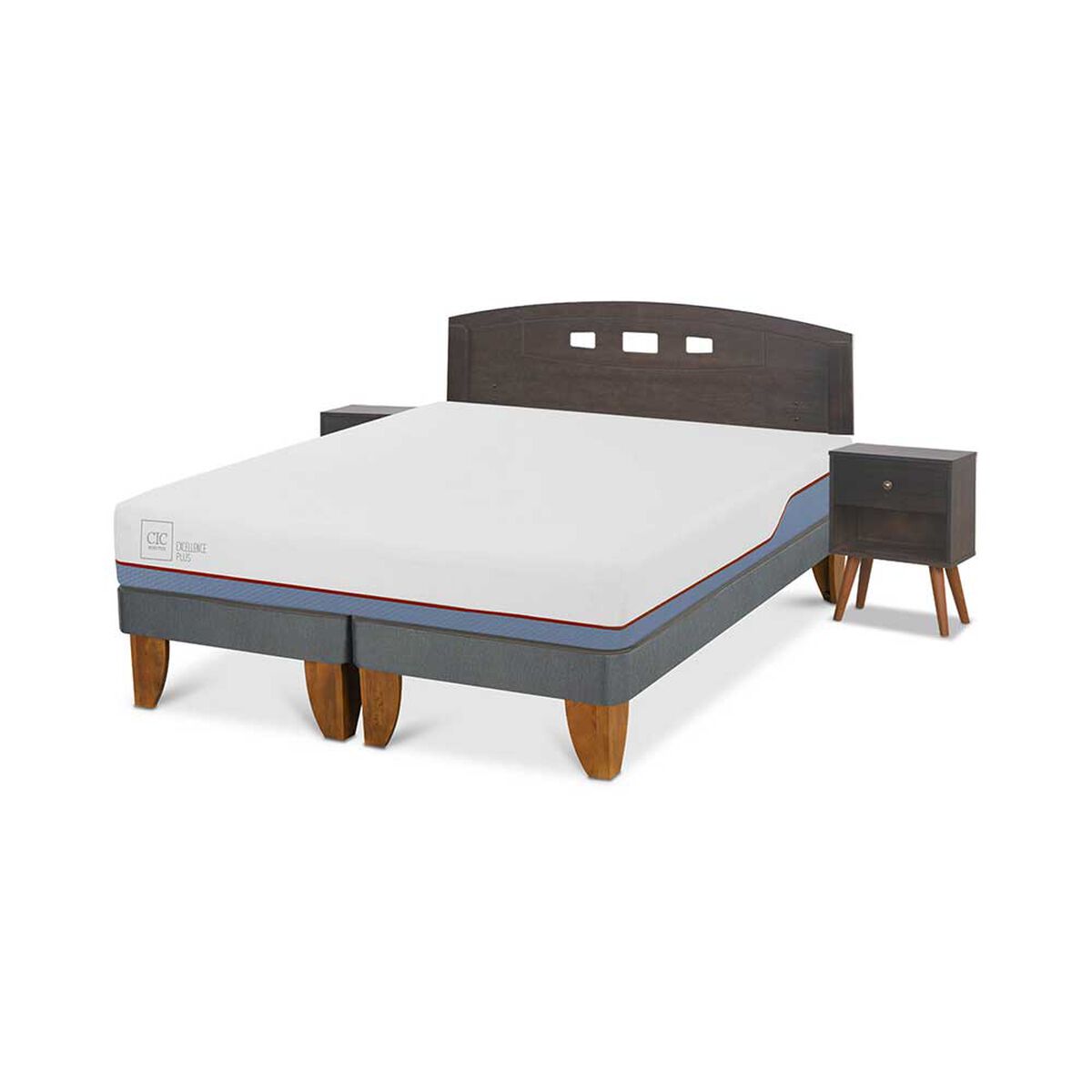 Cama Europea CIC Base Dividida 2 Plazas Excellence Plus + Respaldo + 2 Veladores Gales