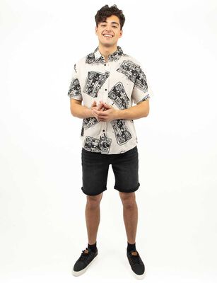 Imagen 2 del producto Camisa Estampada Manga Corta Hombre Icono Beige, Blanco, Negro