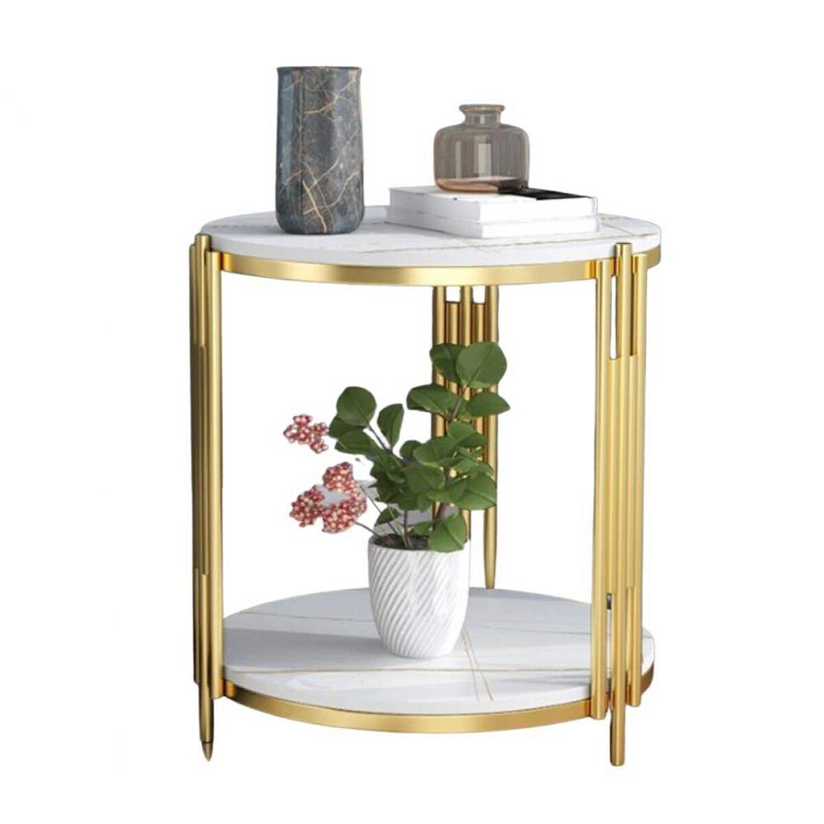 Mesa Lateral de Metal Ankara Store Italy Blanco Dorado
