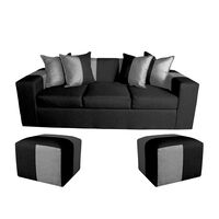 Sofa + 2 Pouff A&M Home Benjamin Negro Gris