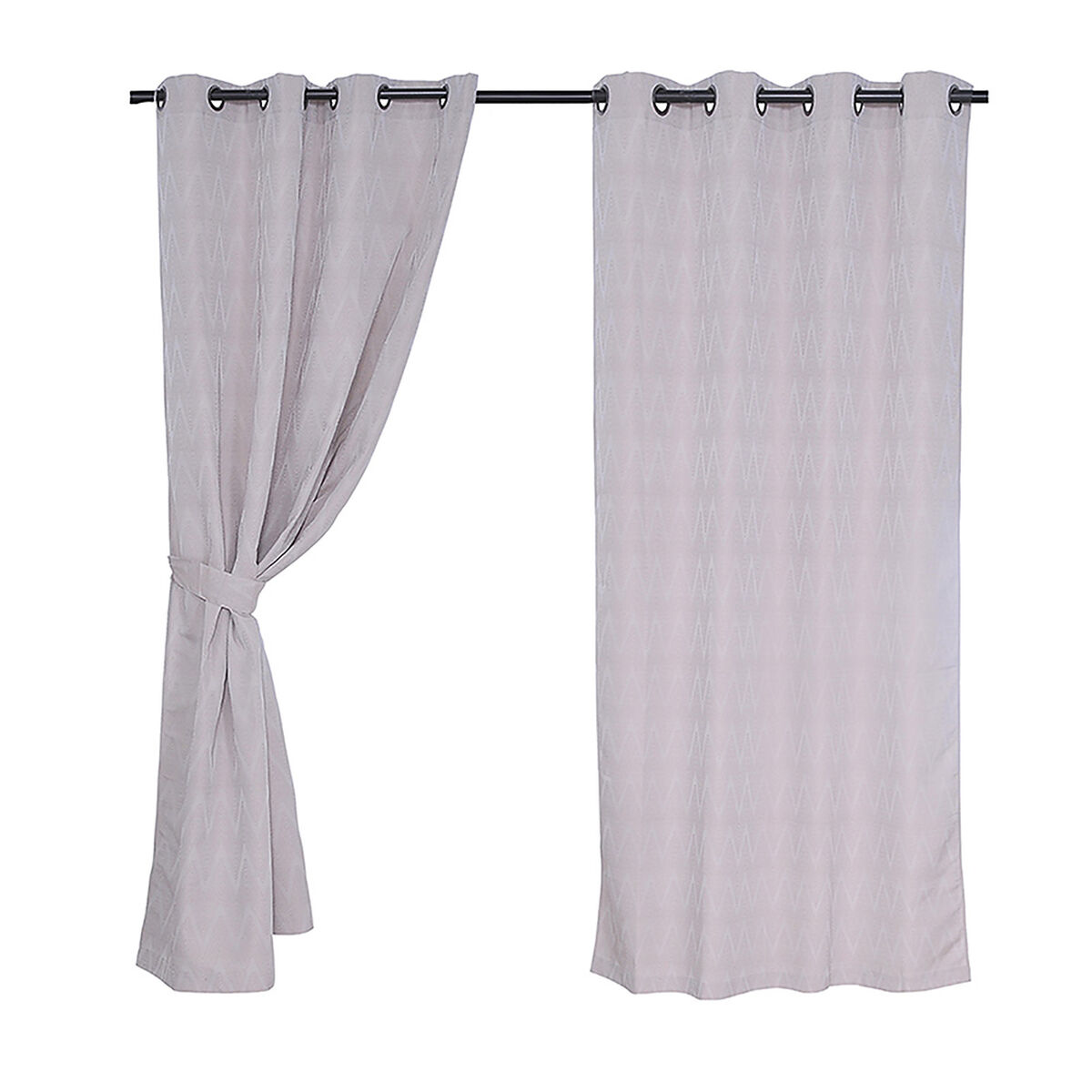 Set Cortinas Mashini Jaquard Argolla Chevron Beige 140 x 220 cm