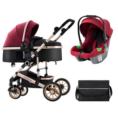 Coche Cuna con Silla Nido y Accesorios LuBabycas Burdeos