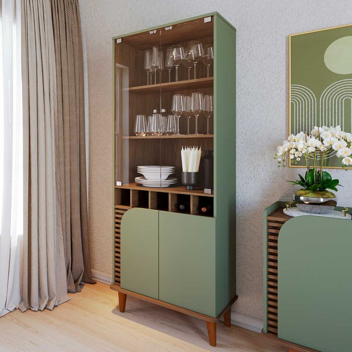 Vitrina Onessta Jurere Cristalera 2 Puertas Café y Verde