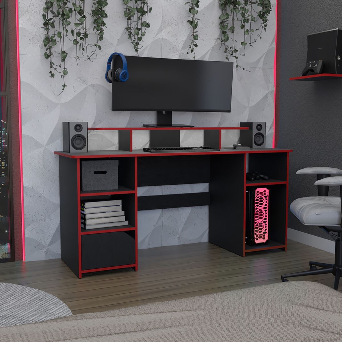 Escritorio Gamer TuHome Keria Wengue Y Rojo