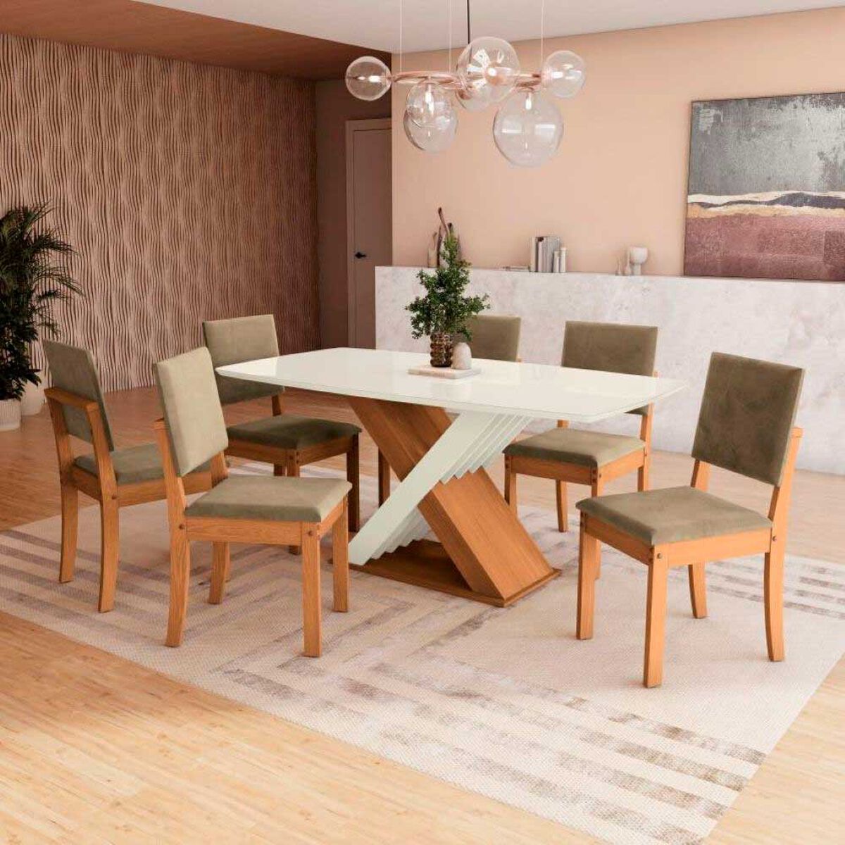 Juego de Comedor Roca Lotus 6 Sillas Canela-Beige
