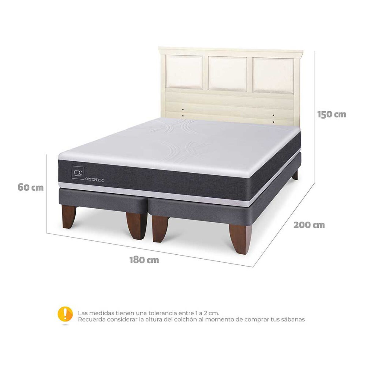 Cama Europea CIC Base Dividida King Ortopedic + Respaldo Torino Alpino