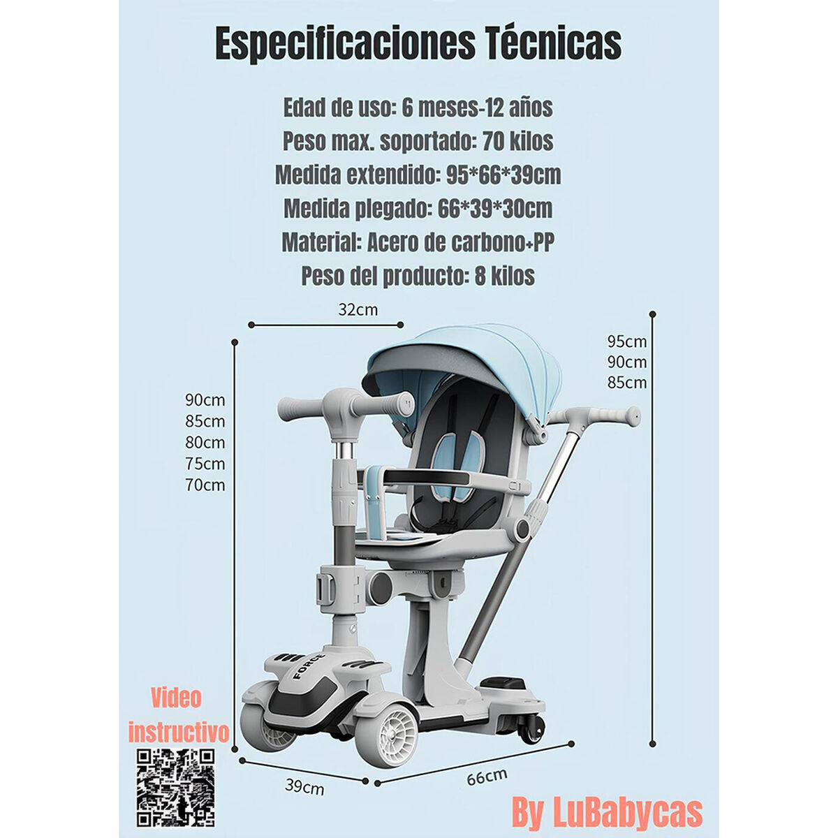 Triciclo Scooter 2 en 1 LuBabycas Azul LuBabycas