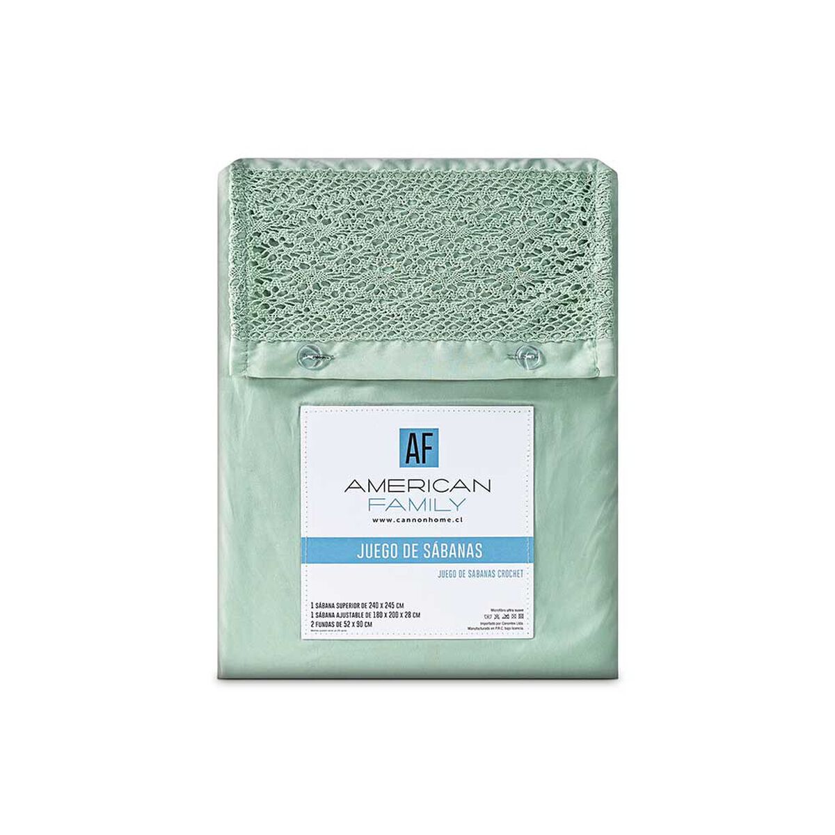 Juego de S&aacute;banas American Family 2 Plazas Crochet Menta