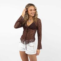 Polera Encaje Manga Larga Mujer Icono Cafe