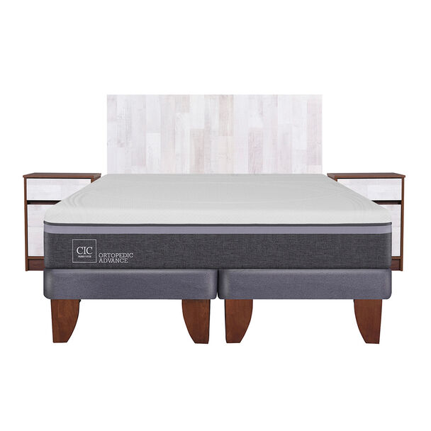 Cama Europea CIC Base Dividida King Ortopedic Advance + Respaldo + 2 Veladores