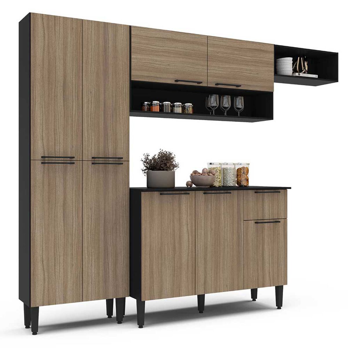 Mueble de Cocina Vekkahome Madri 1 Cajón 9 Puertas Café