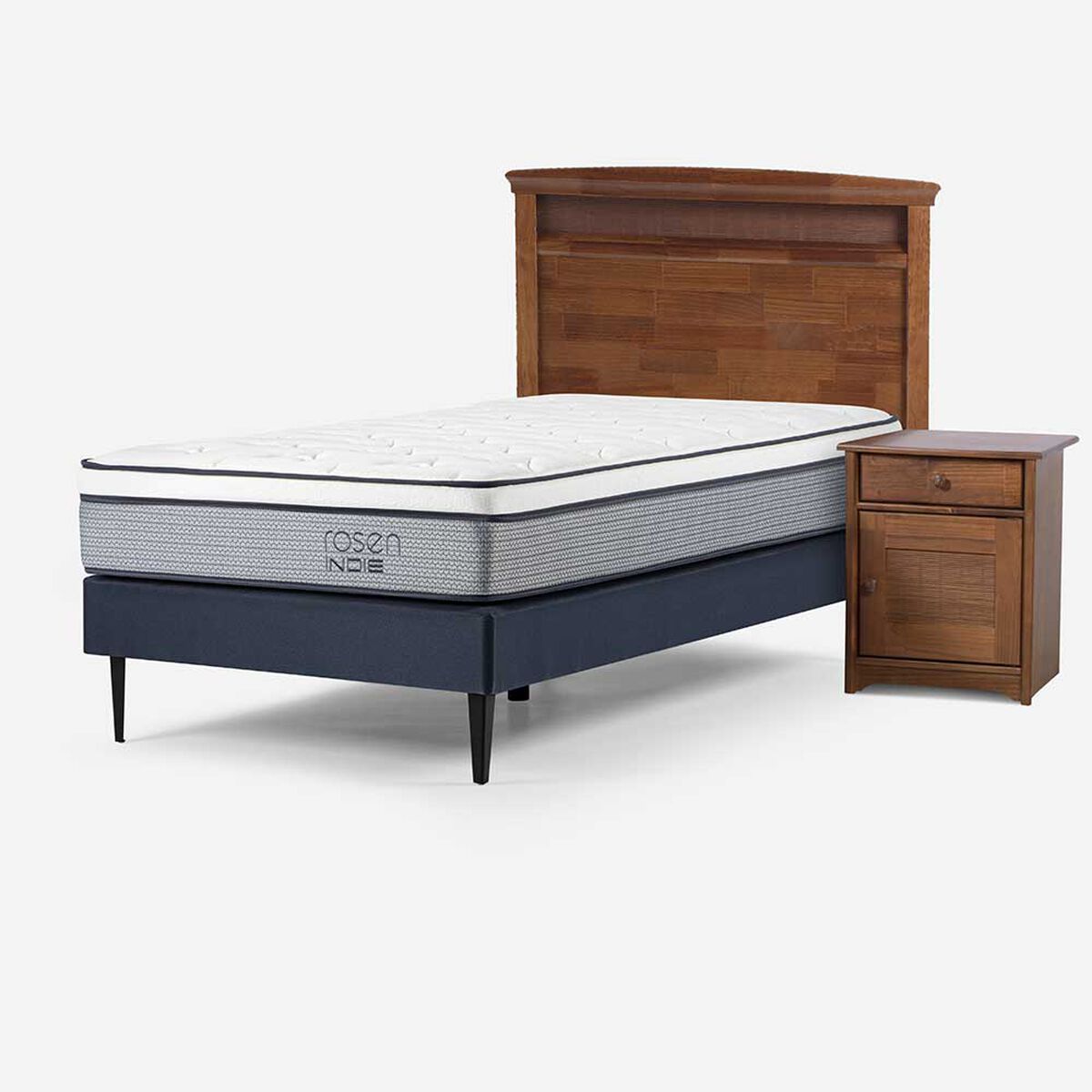 Cama Europea Rosen 1,5 Plazas Indie + Respaldo + Velador Veneto