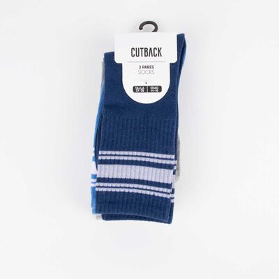 Imagen 1 del producto Pack 3 Calcetin Largo de Algodón Niño Cutback Azul, Camu