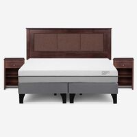 Cama Europea Rosen Base Dividida 2 Plazas Pratta + Respaldo + 2 Veladores Rachel