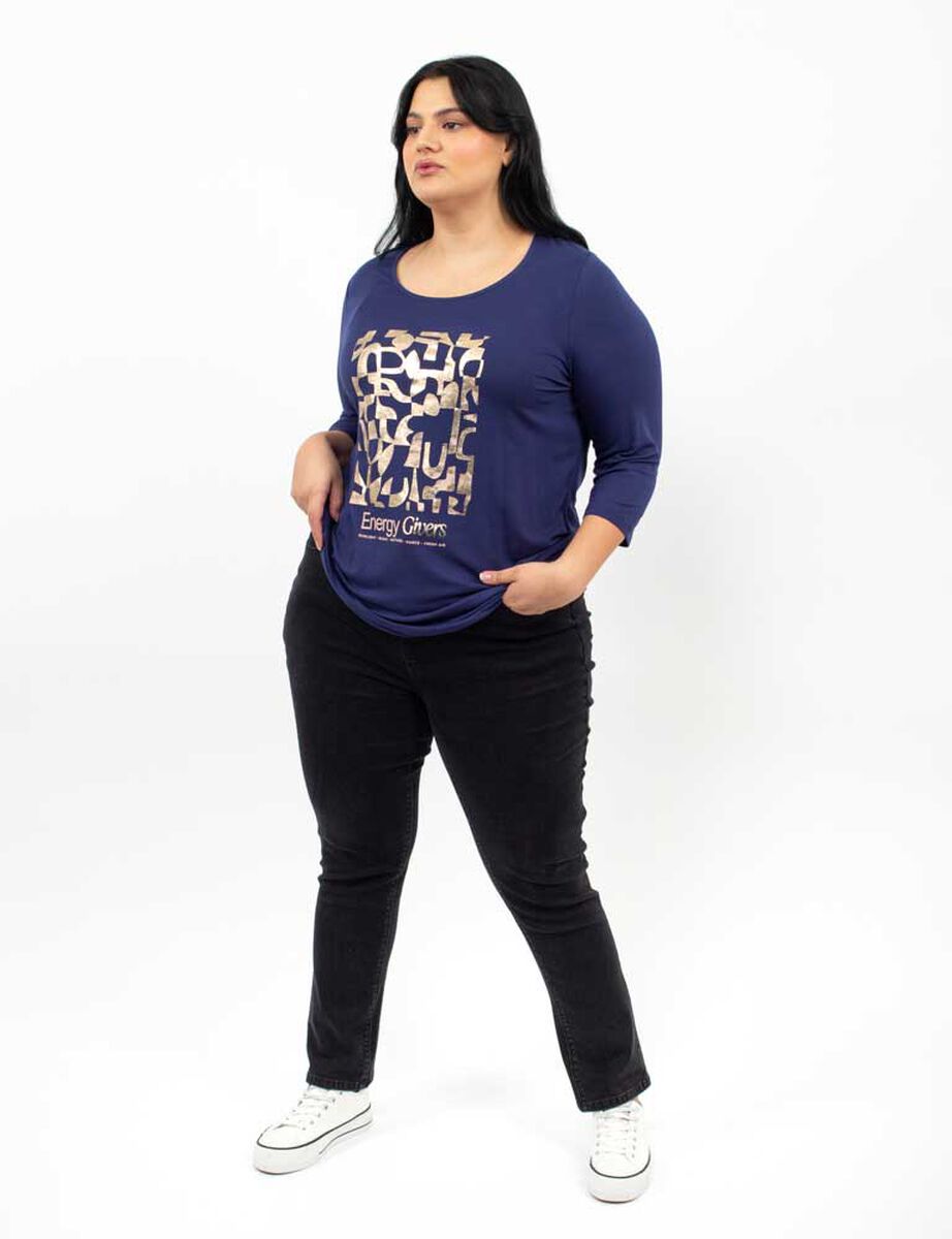 Polera Con Estampados Manga 3/4 Cuello Redondo Mujer Extralindas Abc