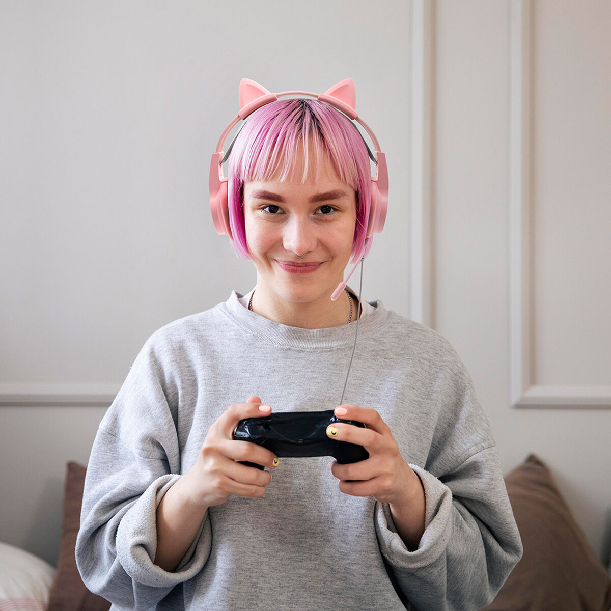 Audífonos Gamer Urbano AU0027 Rosado con Orejas