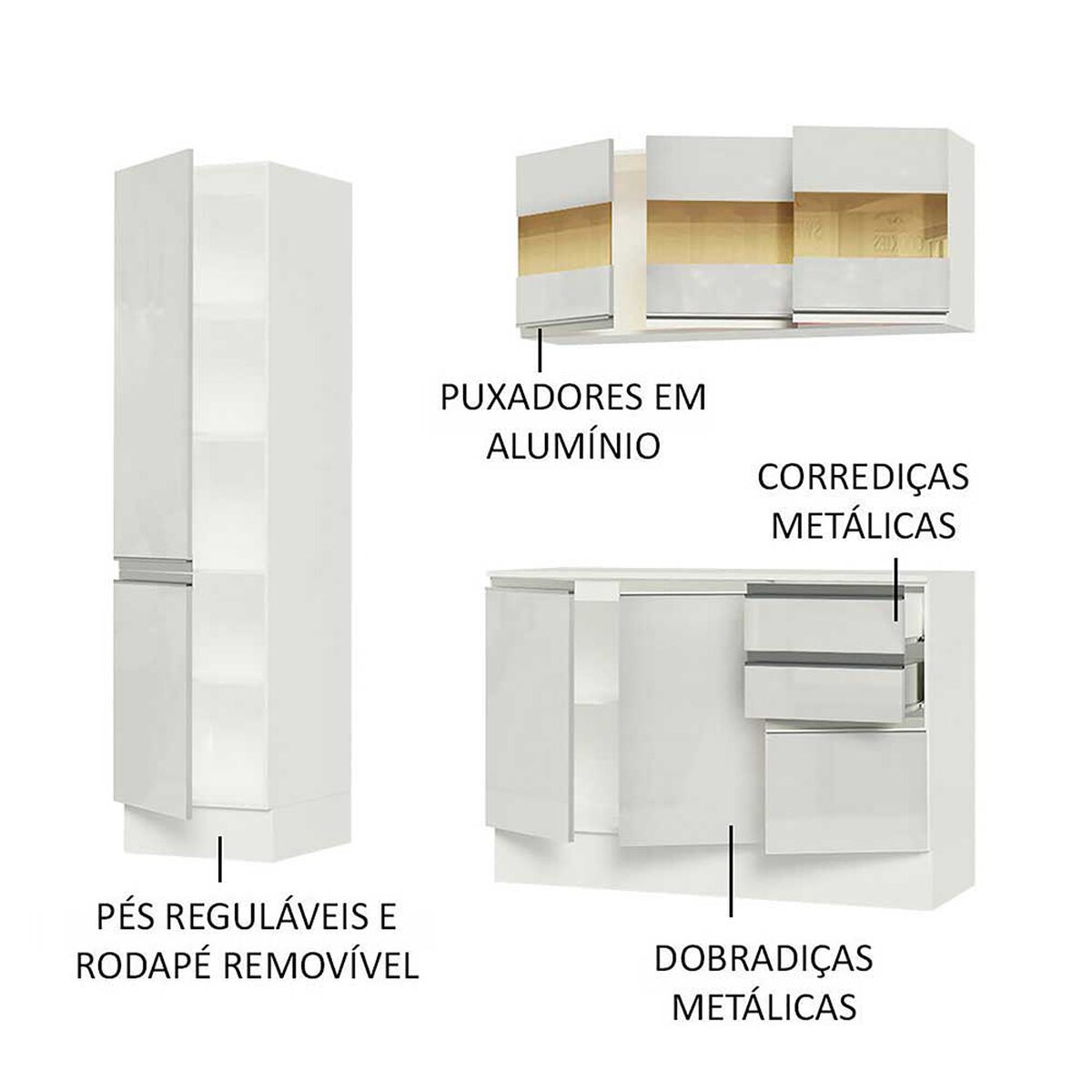 Mueble de Cocina Vekkahome Premium Smart 2 Cajones 8 Puertas Blanco