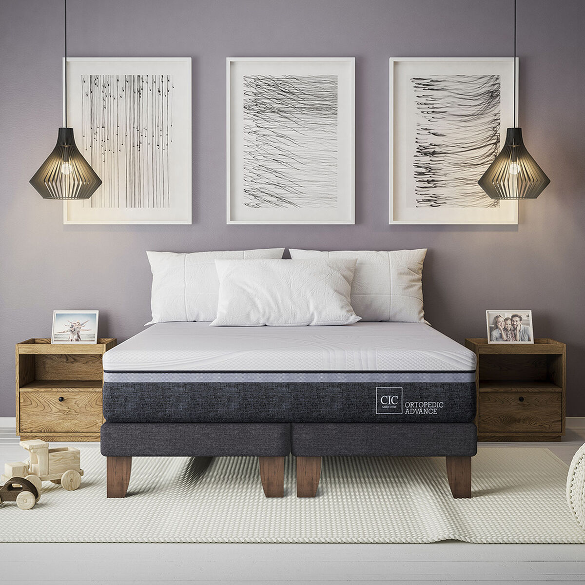 Cama Europea CIC 1,5 Plazas Ortopedic Advance + Respaldo New Torino Caramelo