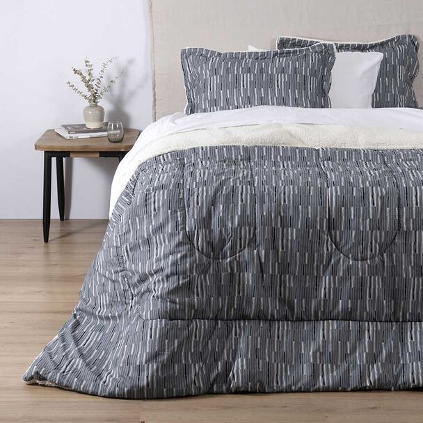 Plumón Estampado Sherpa SoHome 2 Plazas Lines Beige
