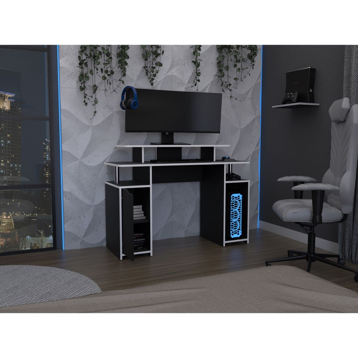Escritorio Gamer TuHome Keria Wengue Y Blanco