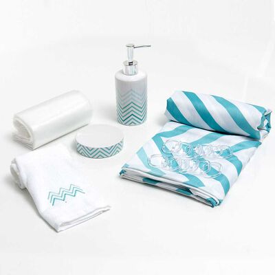 Set Cortina de Baño 6 Piezas Mashini Huasco Multicolor