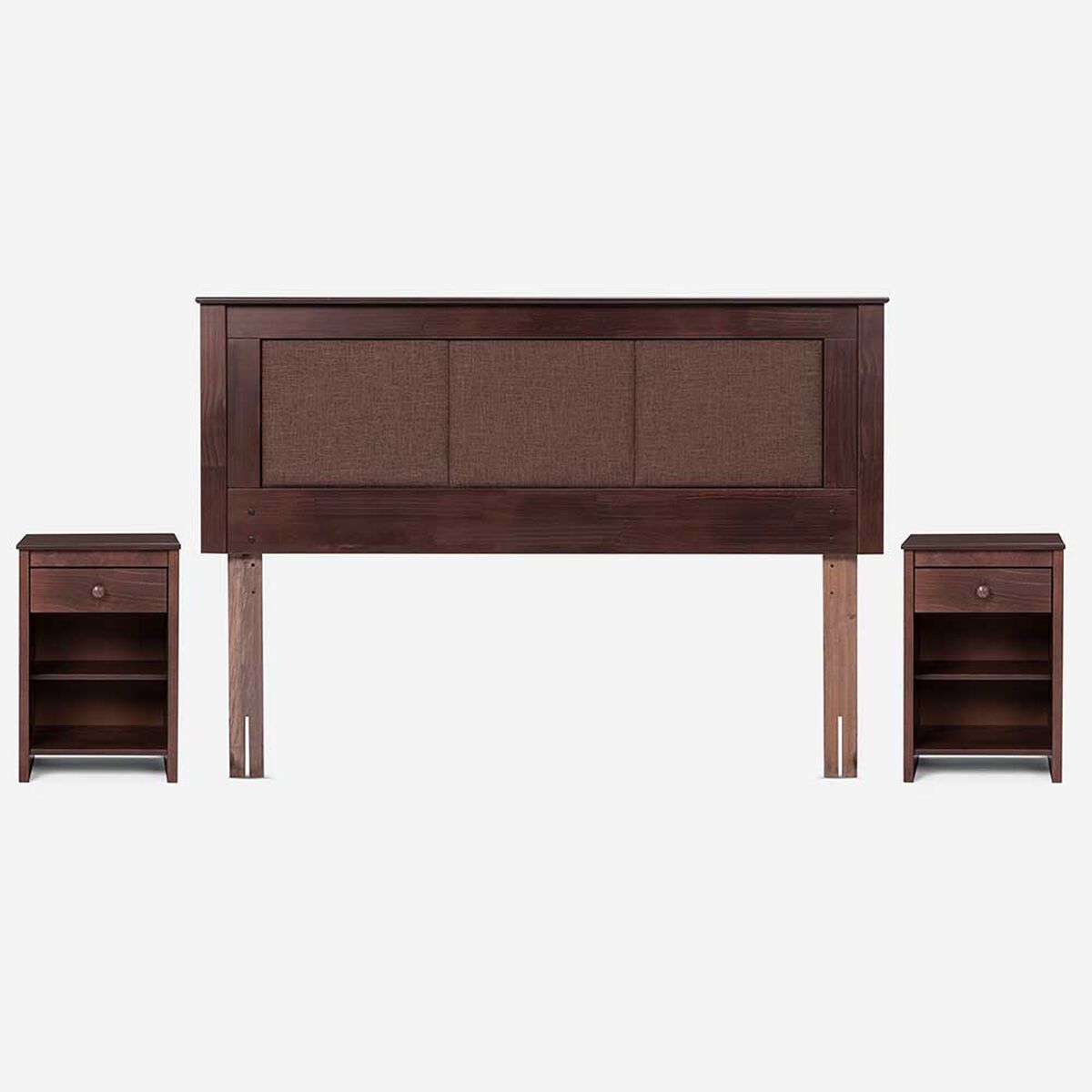 Cama Europea Rosen 2 Plazas Indie + Respaldo + 2 Veladores Rachel