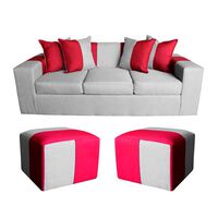 Sofá Muebles MYM Benjamin 3 Cuerpos + Dos Pouf 1 Cuerpo Gris Burdeo