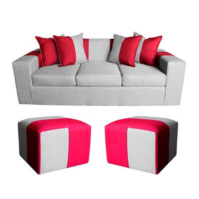 Imagen 1 del producto Sofá Muebles MYM Benjamin 3 Cuerpos + Dos Pouf 1 Cuerpo Gris Burdeo