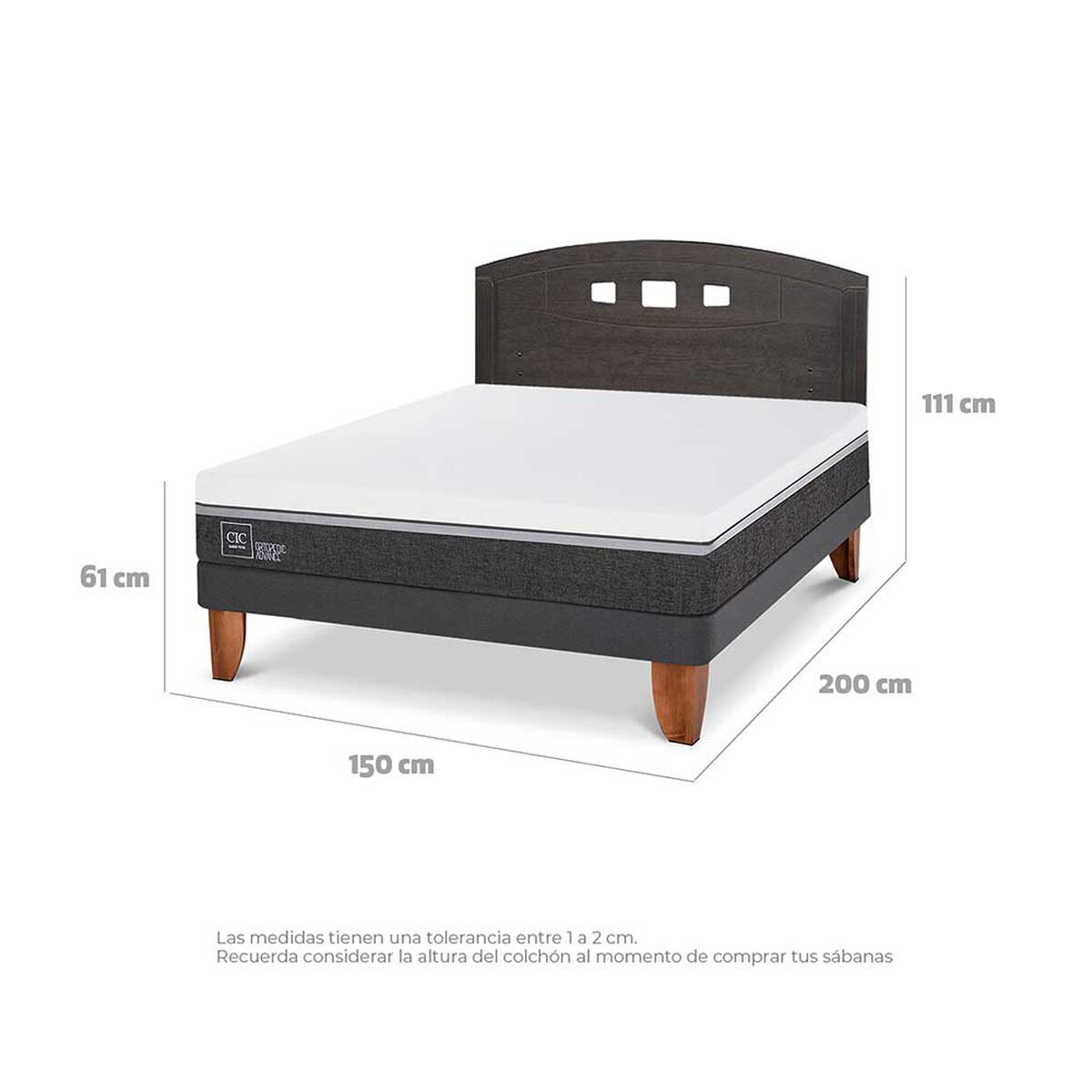 Cama Europea CIC 2 Plazas Ortopedic Advance + Respaldo Gales