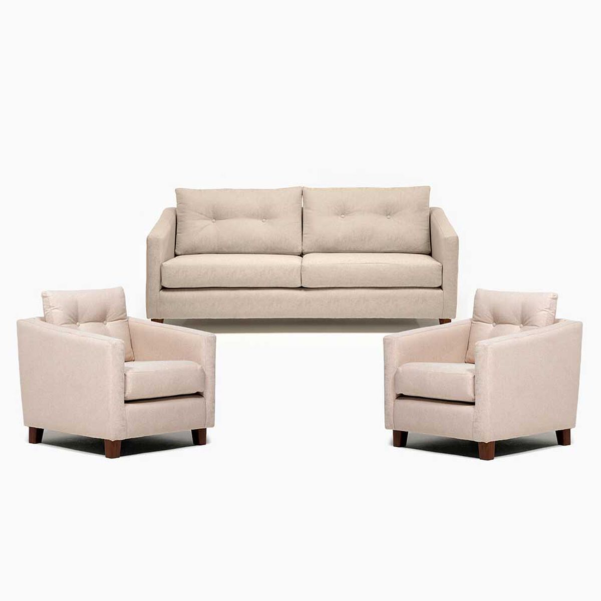 Juego de Living Barra Design Elena Sofá 3 Cuerpos + Dos Sillones 1 Cuerpo Beige