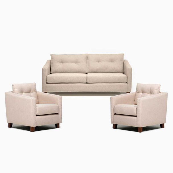 Juego de Living Barra Design Elena Sofá 3 Cuerpos + Dos Sillones 1 Cuerpo Beige