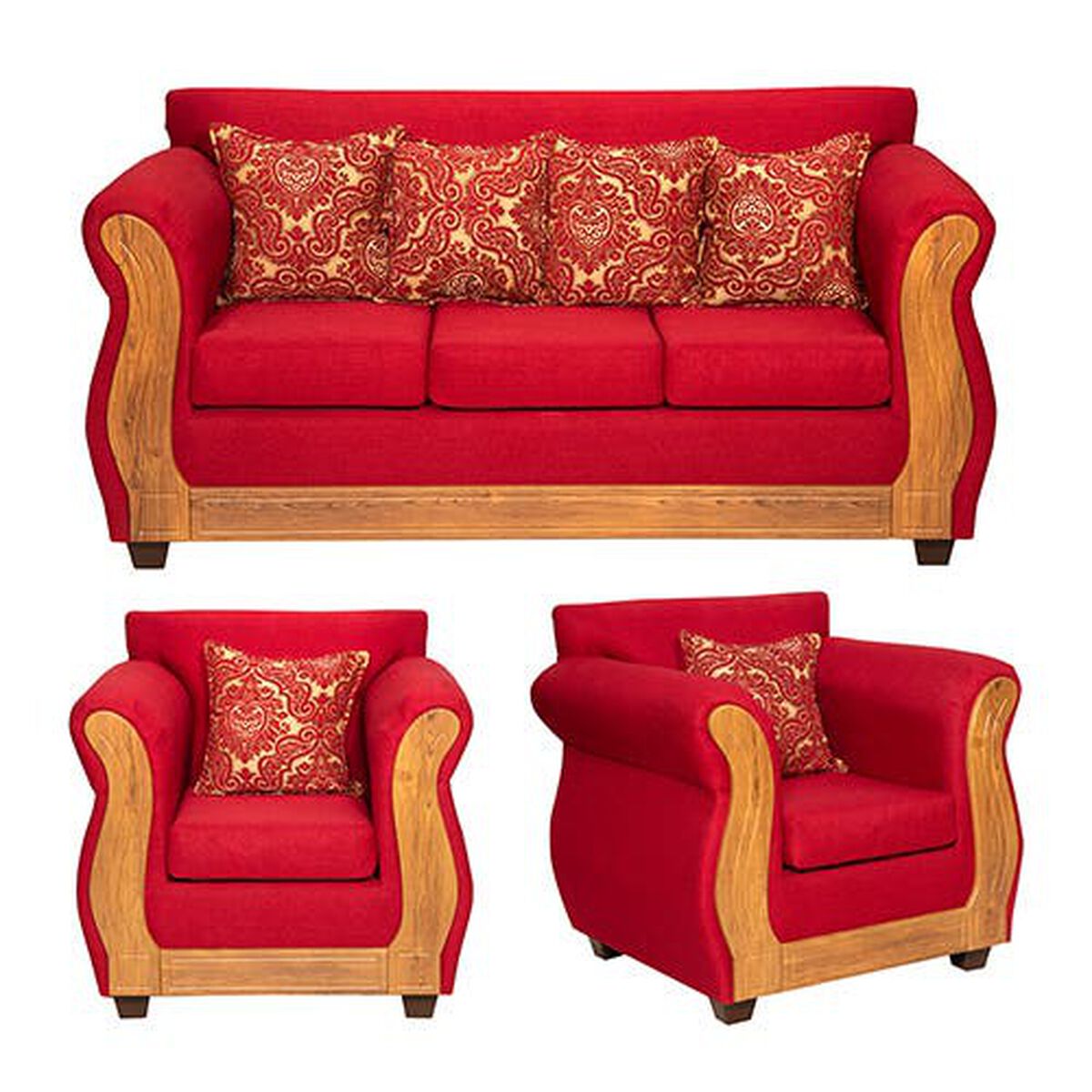 Juego de Living Essenza David Sofá 3 Cuerpos + Dos Sillones 1 Cuerpo Rojo