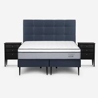 Cama Europea Rosen Base Dividida 2 Plazas Indie + Respaldo + 2 Veladores Issey Azul