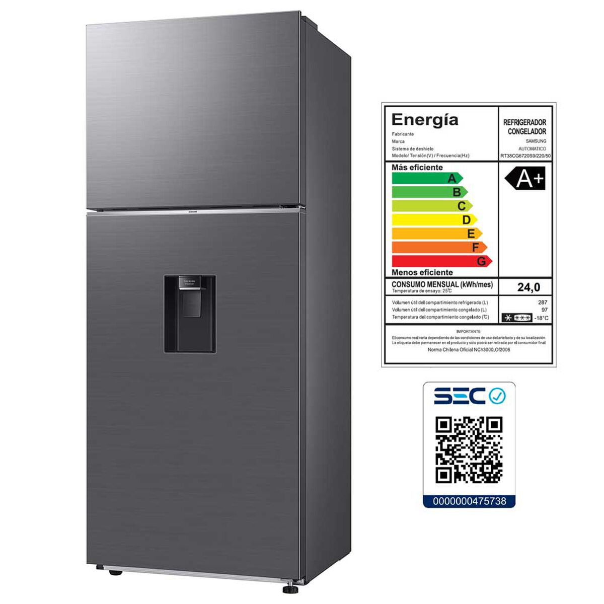 Refrigerador No Frost Samsung RT38CG6720S9ZS 384 lts con WiFi