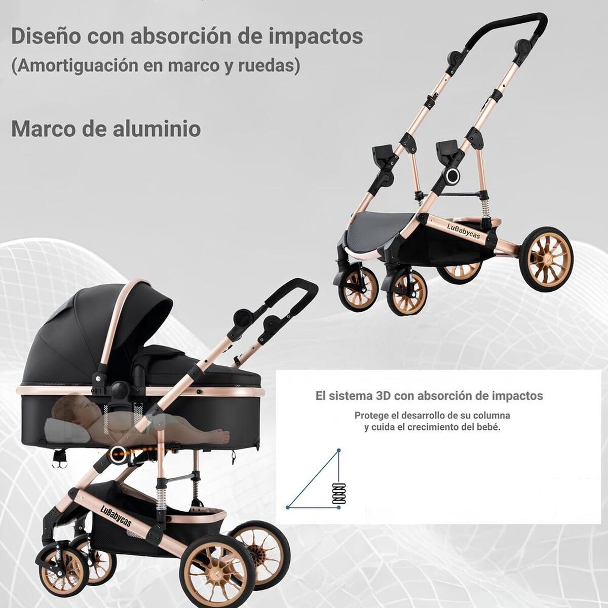 Coche Cuna con Silla Nido y Accesorios LuBabycas Café
