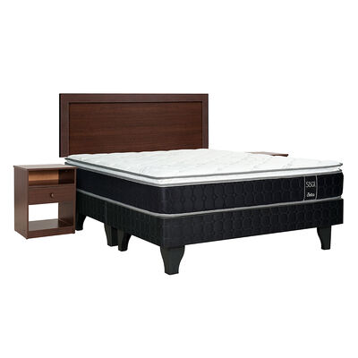 Cama Europea Celta Base Dividida King Black Soul + Respaldo + 2 Veladores Pamplona